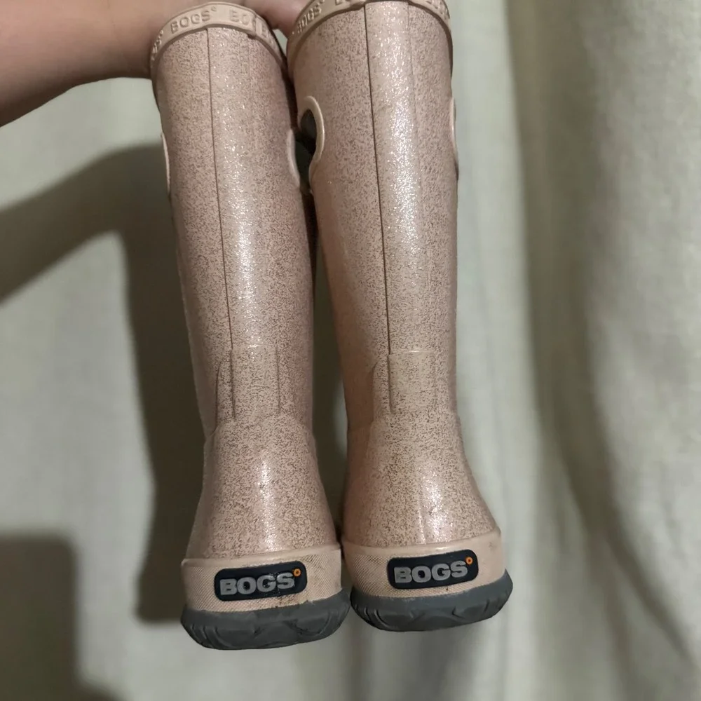 BOGS Kids Glitter Rain Boots Size 13 Toddler Waterproof Handles Blush Pink